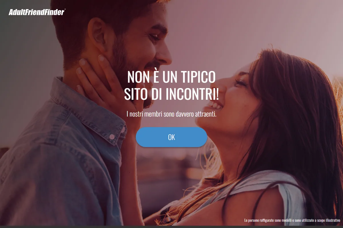 Schermata di registrazione in italiano di AdultFriendFinder