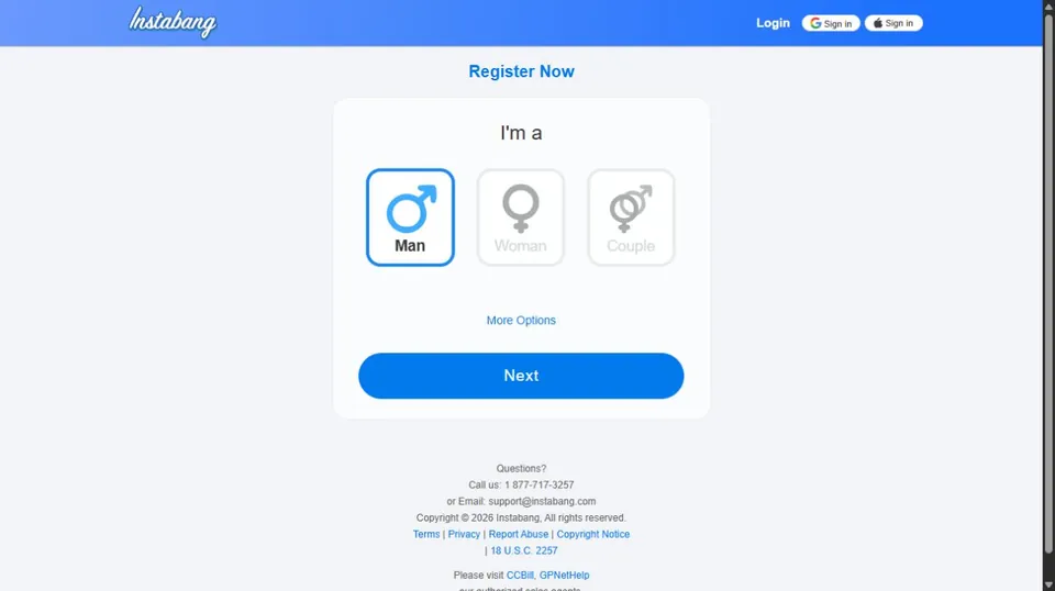 Modulo pubblico di iscrizione a Instabang aperto dall’Italia