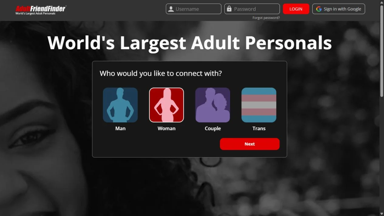 AdultFriendFinder public signup page in English