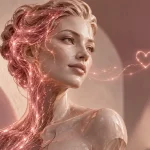 Un volto femminile digitale scolpito nella luce rosa con dettagli luminosi