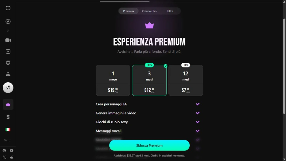 Le durate del piano Premium di Lovescape e i prezzi in dollari